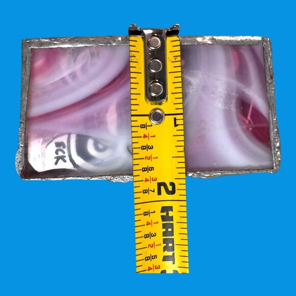 Vintage Stained Art Glass Face Woman Abstract Pink Mini Slag Swirl Signed ECK - Picture 4 of 5